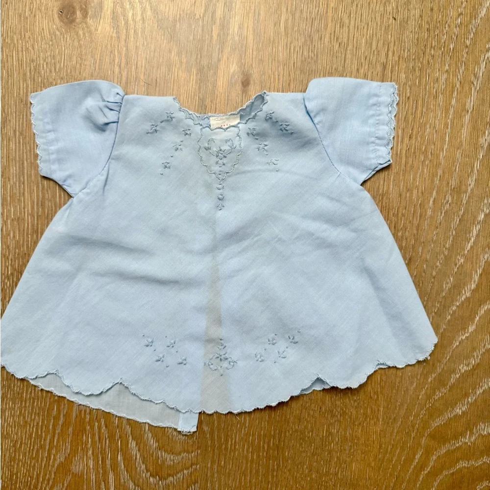 Cuties By Judy blue baby girls dress with embroidered‎ details and scalloped hem